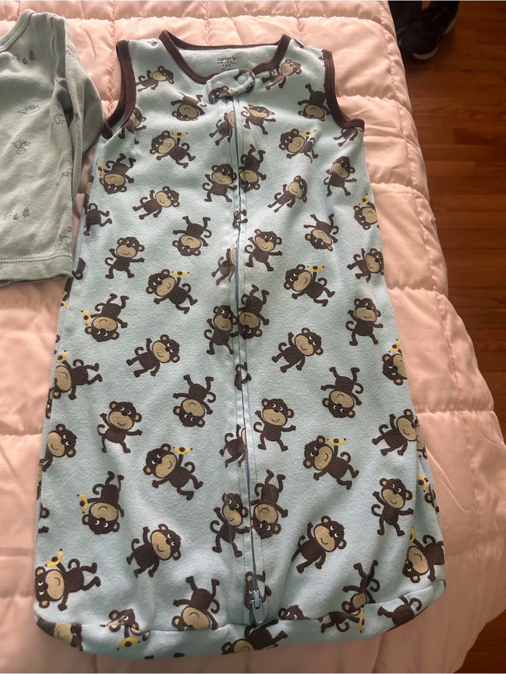 Carter's Light Blue Sleeveless Sleep Sack with Playful Monkey Print